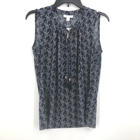 Charter Club Petite Textured Anchor-Print Tassel Tank Top Split Neck Small - Picture 2 of 4